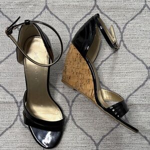 Pesaro Black and Tan Wedge Sandals
